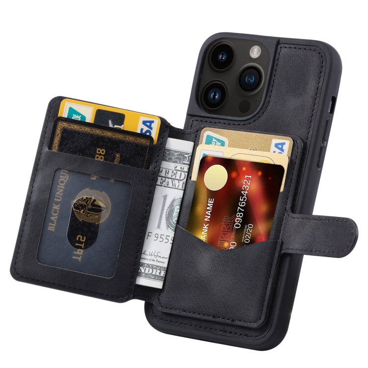 For iPhone 15 Pro Max Skin Feel Dream RFID Anti-theft PU Card Bag Phone Case(Black) - HoMEdemic™ 