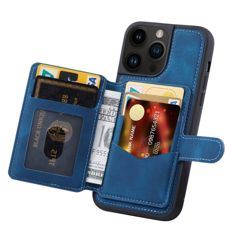 For iPhone 15 Pro Max Skin Feel Dream RFID Anti-theft PU Card Bag Phone Case(Peacock Blue) - HoMEdemic™ 
