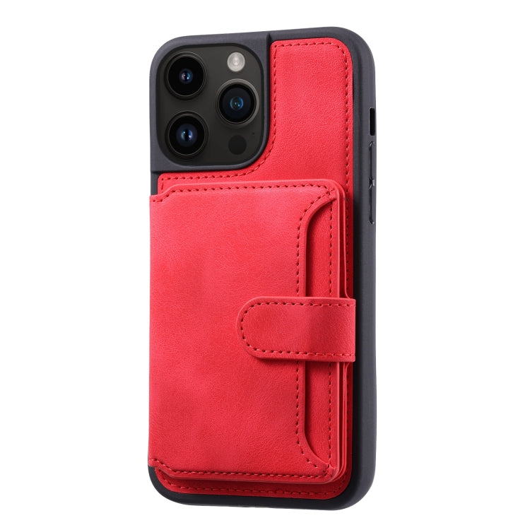 For iPhone 15 Pro Max Skin Feel Dream RFID Anti-theft PU Card Bag Phone Case(Red) - HoMEdemic™ 