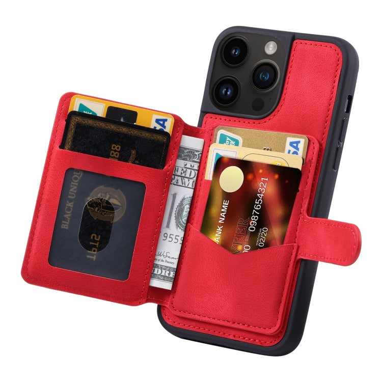 For iPhone 15 Pro Max Skin Feel Dream RFID Anti-theft PU Card Bag Phone Case(Red) - HoMEdemic™ 