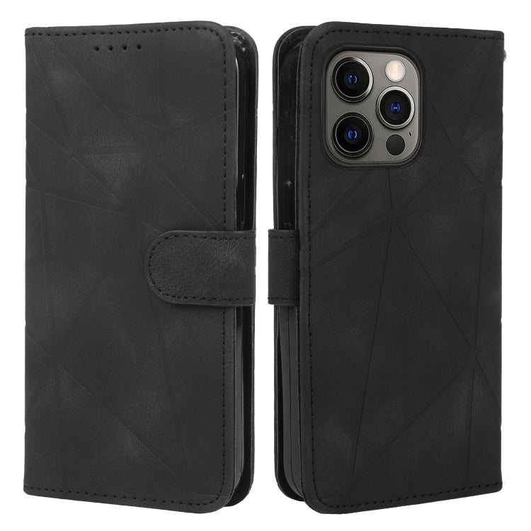 For iPhone 15 Pro Max Skin Feel Geometric Lines Leather Phone Case(Black) - HoMEdemic™ 