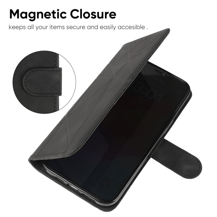 For iPhone 15 Pro Max Skin Feel Geometric Lines Leather Phone Case(Black) - HoMEdemic™ 