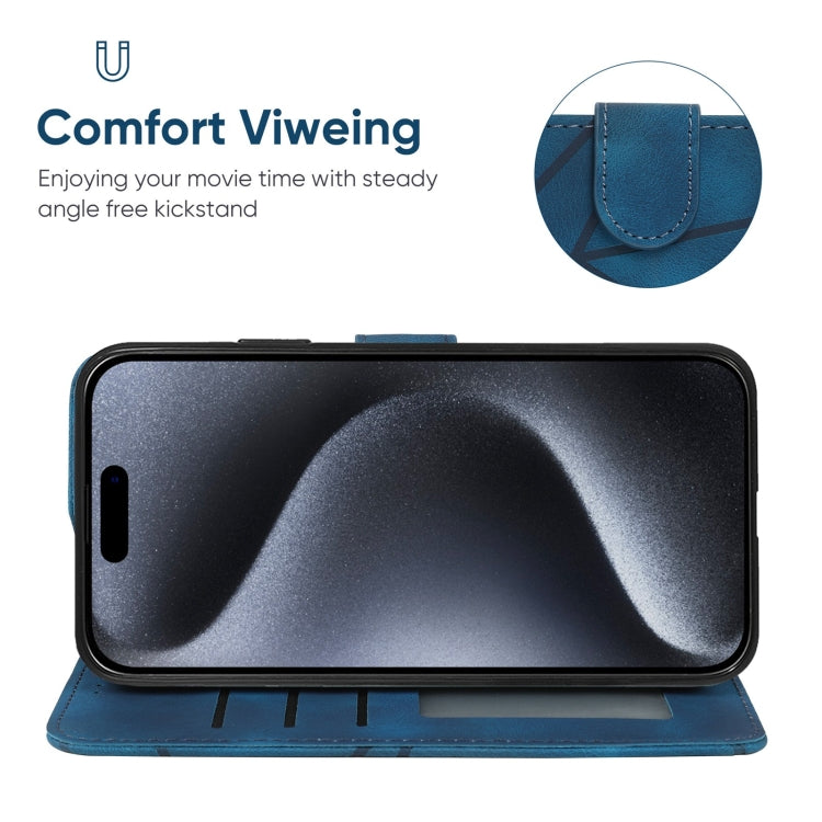 For iPhone 15 Pro Max Skin Feel Geometric Lines Leather Phone Case(Blue) - HoMEdemic™ 