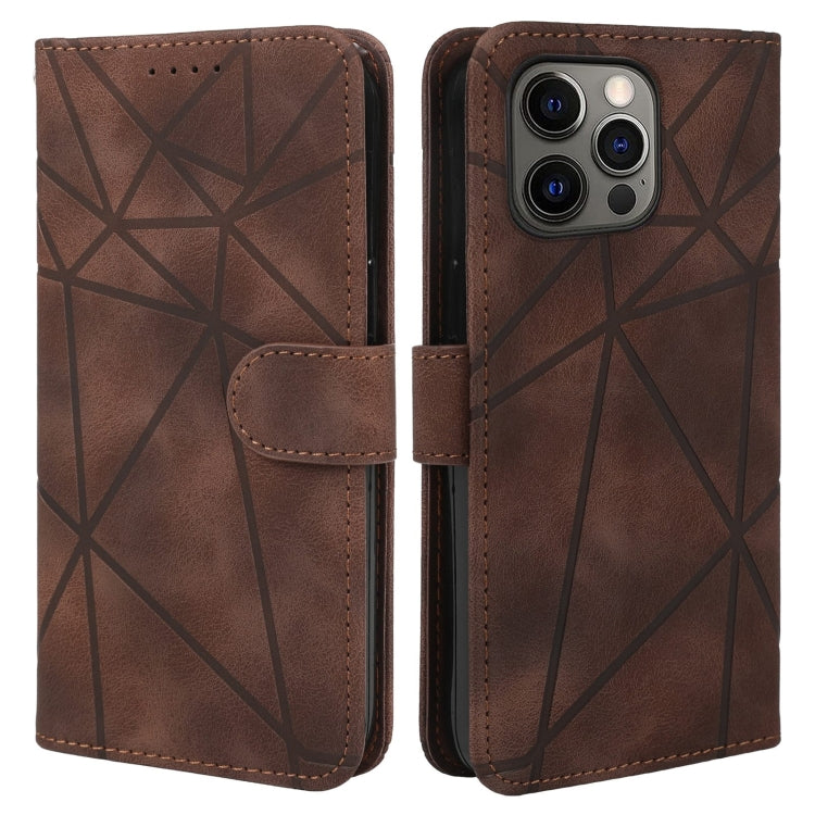 For iPhone 15 Pro Max Skin Feel Geometric Lines Leather Phone Case(Brown) - HoMEdemic™ 