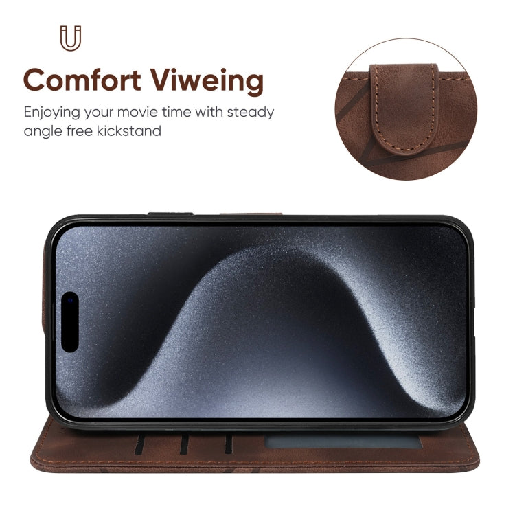 For iPhone 15 Pro Max Skin Feel Geometric Lines Leather Phone Case(Brown) - HoMEdemic™ 