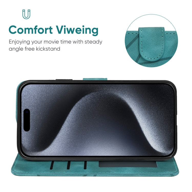 For iPhone 15 Pro Max Skin Feel Geometric Lines Leather Phone Case(Green) - HoMEdemic™ 