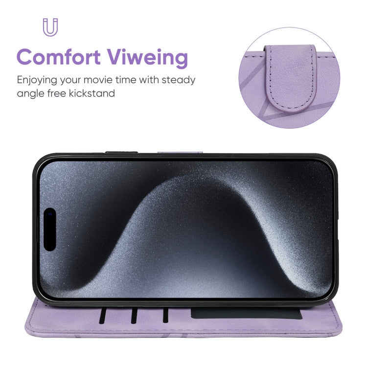 For iPhone 15 Pro Max Skin Feel Geometric Lines Leather Phone Case(Purple) - HoMEdemic™ 