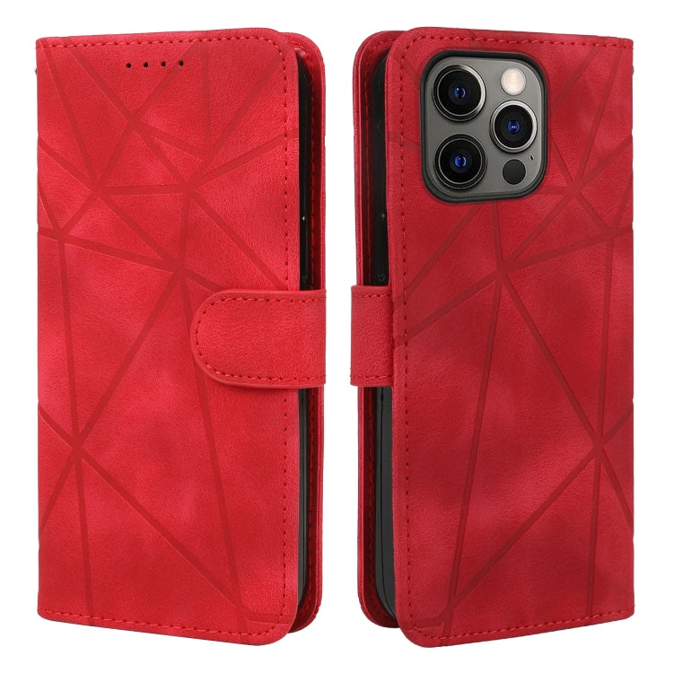 For iPhone 15 Pro Max Skin Feel Geometric Lines Leather Phone Case(Red) - HoMEdemic™ 