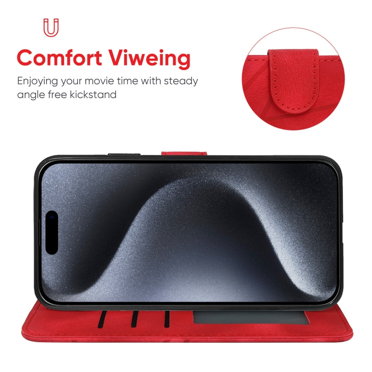 For iPhone 15 Pro Max Skin Feel Geometric Lines Leather Phone Case(Red) - HoMEdemic™ 