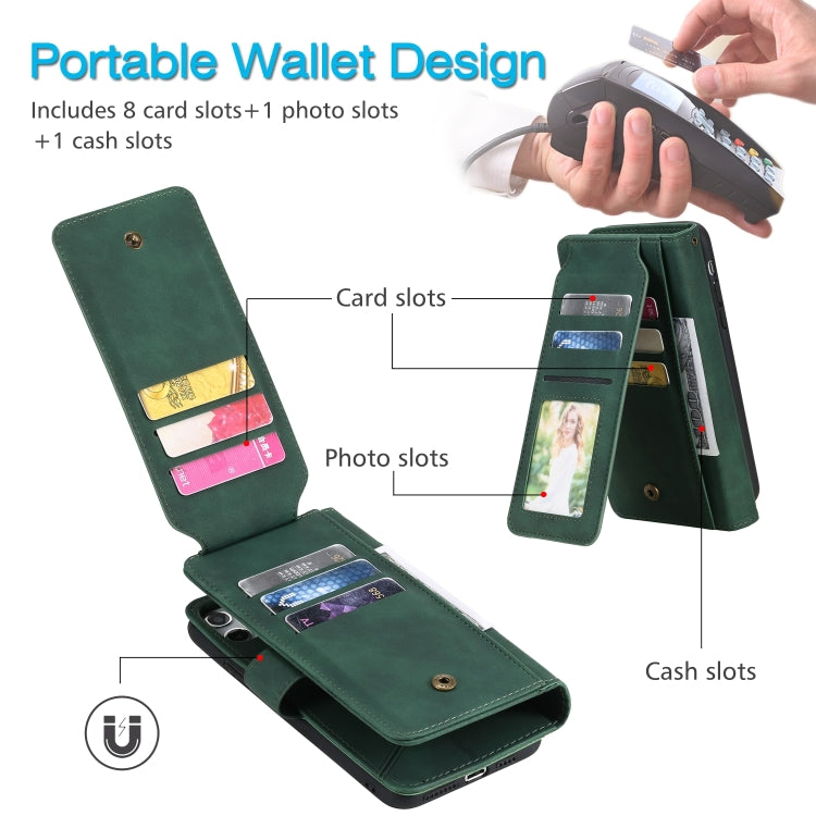 For iPhone 15 Pro Max Skin Feel Multi-card Wallet Leather Phone Case(Green) - HoMEdemic™ 