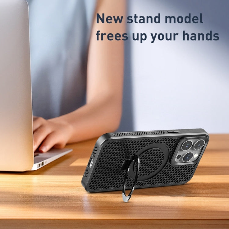 For iPhone 15 Pro Max Skin Feel PC+TPU Cooling Magnetic Magsafe Phone Case with Stand(Navy Blue) - HoMEdemic™ 