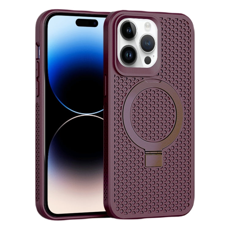 For iPhone 15 Pro Max Skin Feel PC+TPU Cooling Magnetic Magsafe Phone Case with Stand(Wine Red) - HoMEdemic™ 