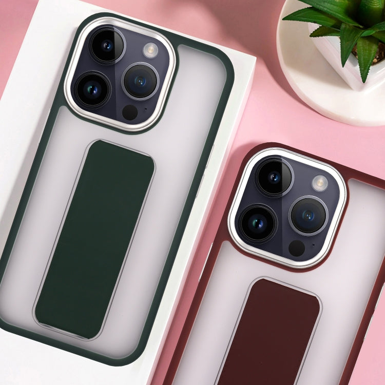 For iPhone 15 Pro Max Skin-Feel Plating Wrist Strap Stand Phone Case(Grey) - HoMEdemic™ 