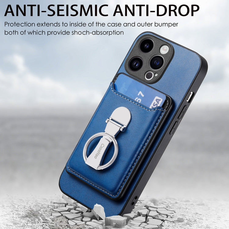 For iPhone 15 Pro Max Skin Feel Ring Holder Wallet Magnetic Phone Case(Blue) - HoMEdemic™ 