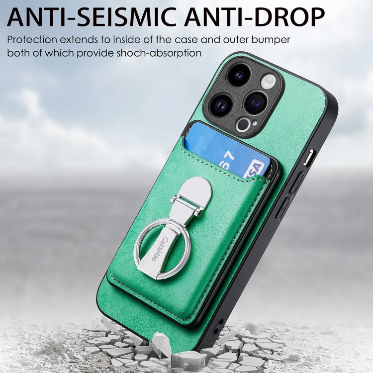 For iPhone 15 Pro Max Skin Feel Ring Holder Wallet Magnetic Phone Case(Green) - HoMEdemic™ 