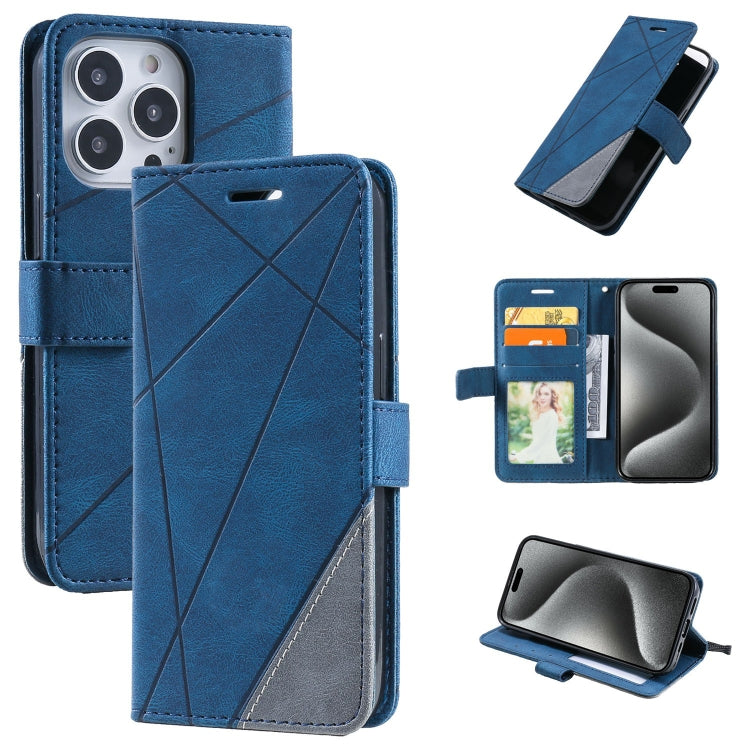 For iPhone 15 Pro Max Skin Feel Splicing Leather Phone Case(Blue) - HoMEdemic™ 
