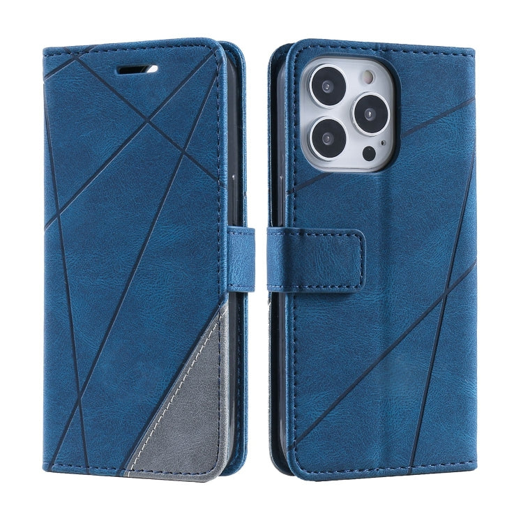 For iPhone 15 Pro Max Skin Feel Splicing Leather Phone Case(Blue) - HoMEdemic™ 