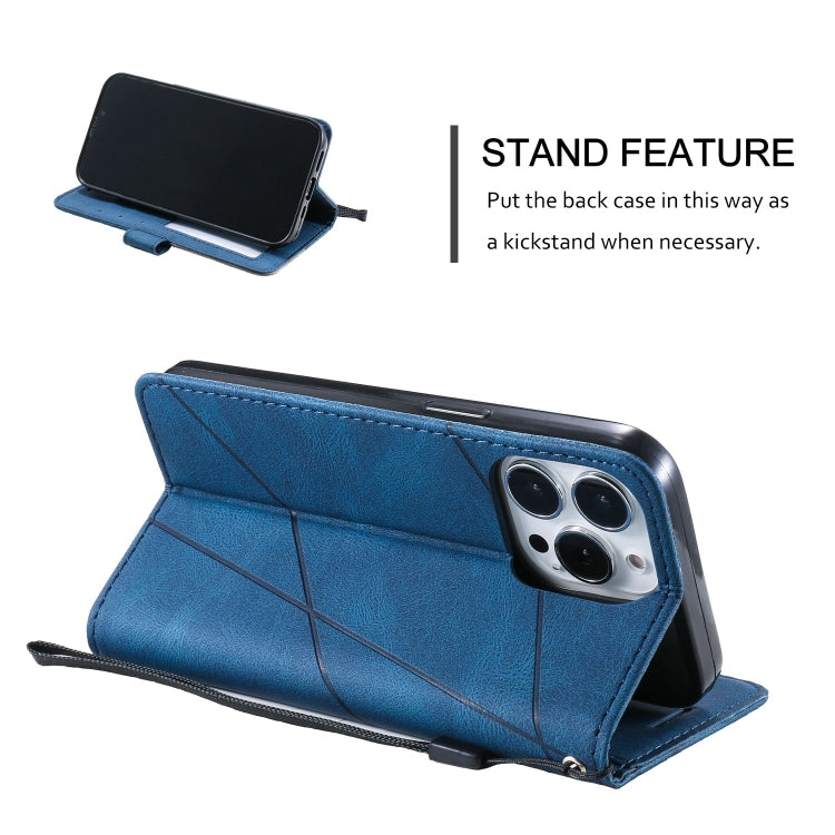 For iPhone 15 Pro Max Skin Feel Splicing Leather Phone Case(Blue) - HoMEdemic™ 