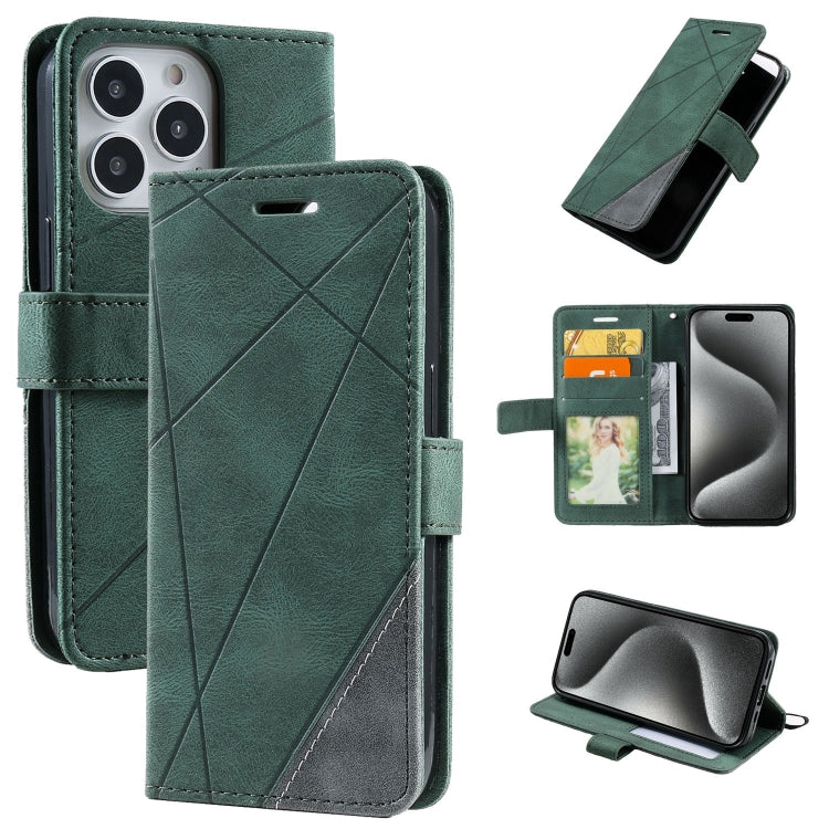 For iPhone 15 Pro Max Skin Feel Splicing Leather Phone Case(Green) - HoMEdemic™ 