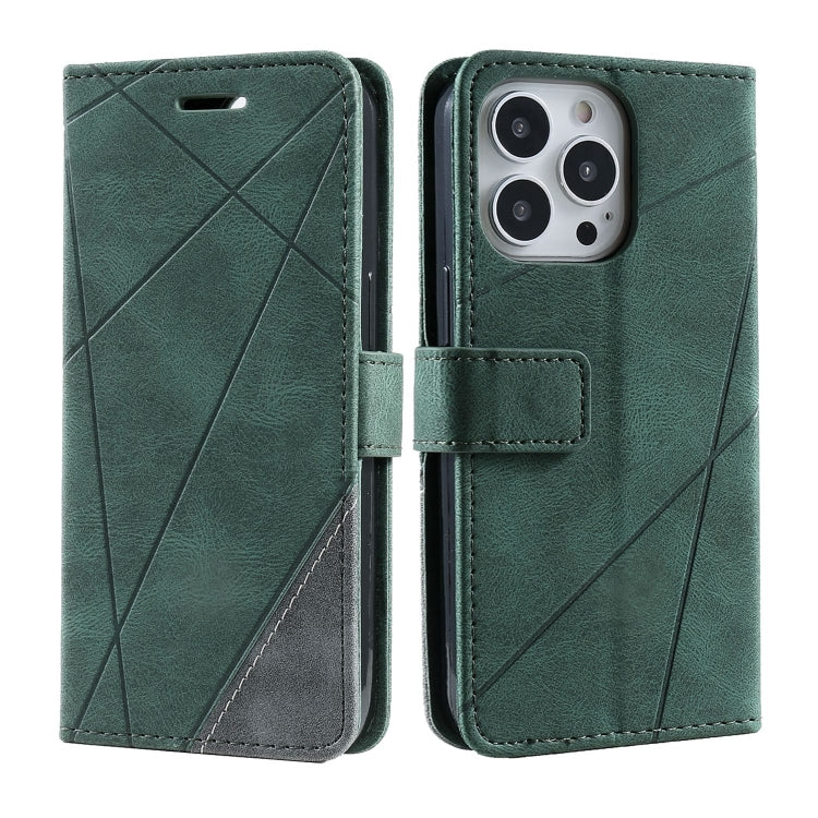 For iPhone 15 Pro Max Skin Feel Splicing Leather Phone Case(Green) - HoMEdemic™ 
