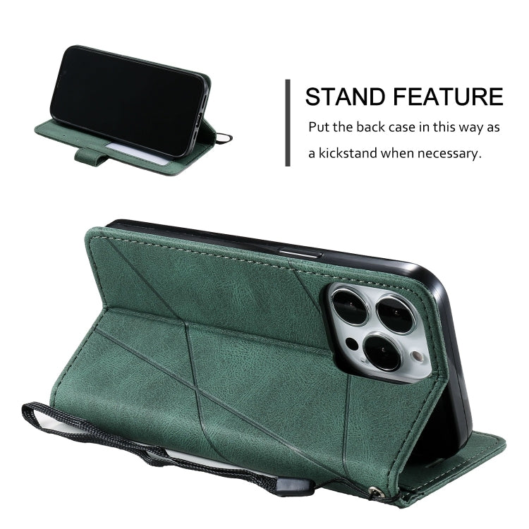 For iPhone 15 Pro Max Skin Feel Splicing Leather Phone Case(Green) - HoMEdemic™ 