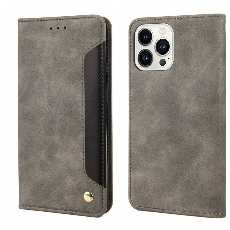 For iPhone 15 Pro Max Skin Feel Splicing Leather Phone Case(Grey) - HoMEdemic™ 