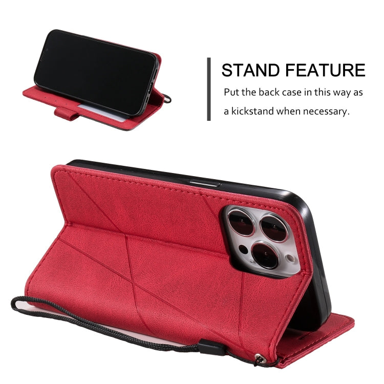 For iPhone 15 Pro Max Skin Feel Splicing Leather Phone Case(Red) - HoMEdemic™ 