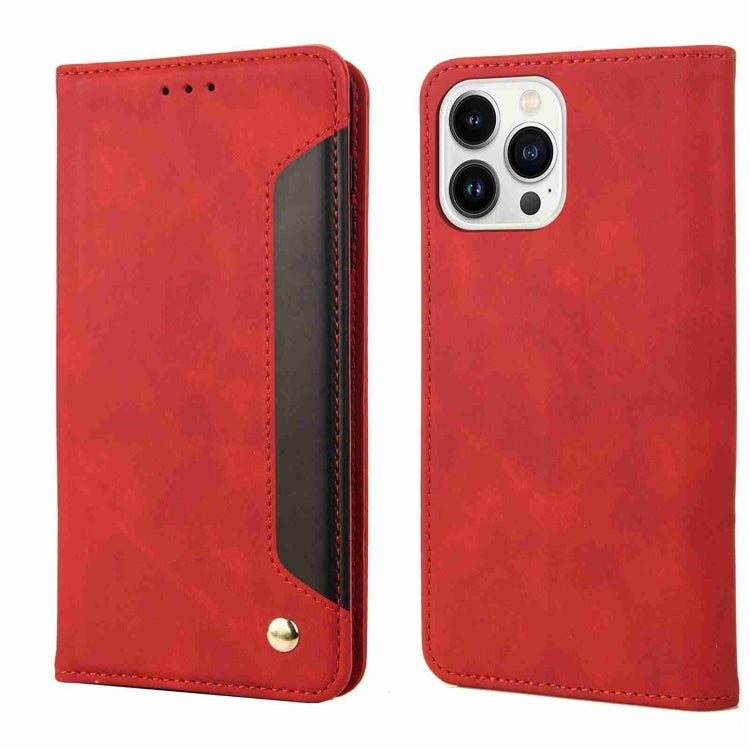 For iPhone 15 Pro Max Skin Feel Splicing Leather Phone Case(Red) - HoMEdemic™ 