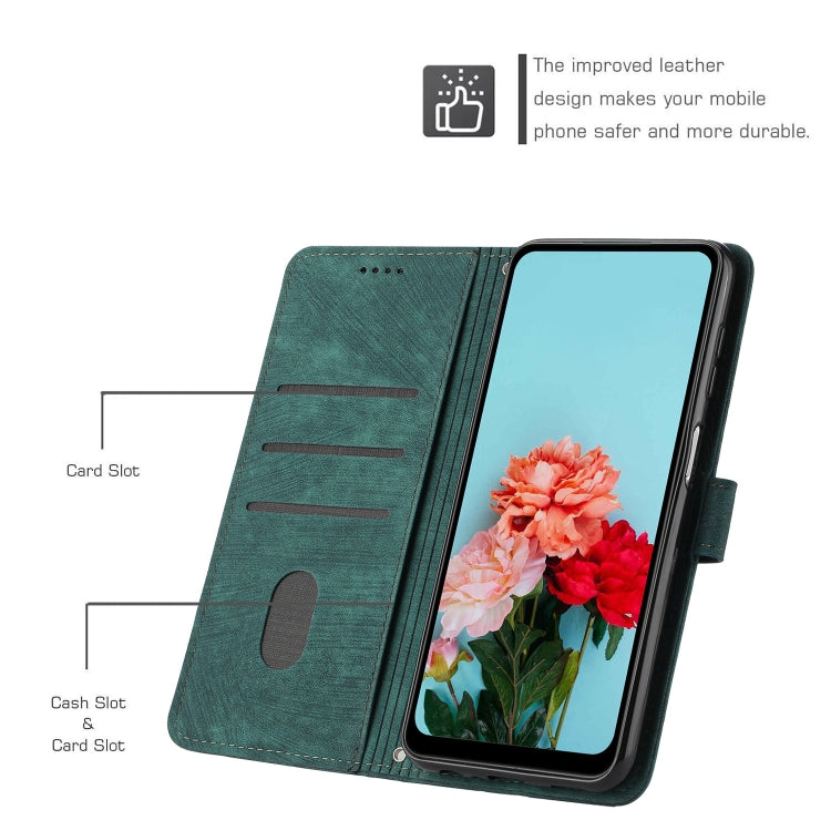 For iPhone 15 Pro Max Skin Feel Stripe Pattern Leather Phone Case with Lanyard(Green) - HoMEdemic™ 
