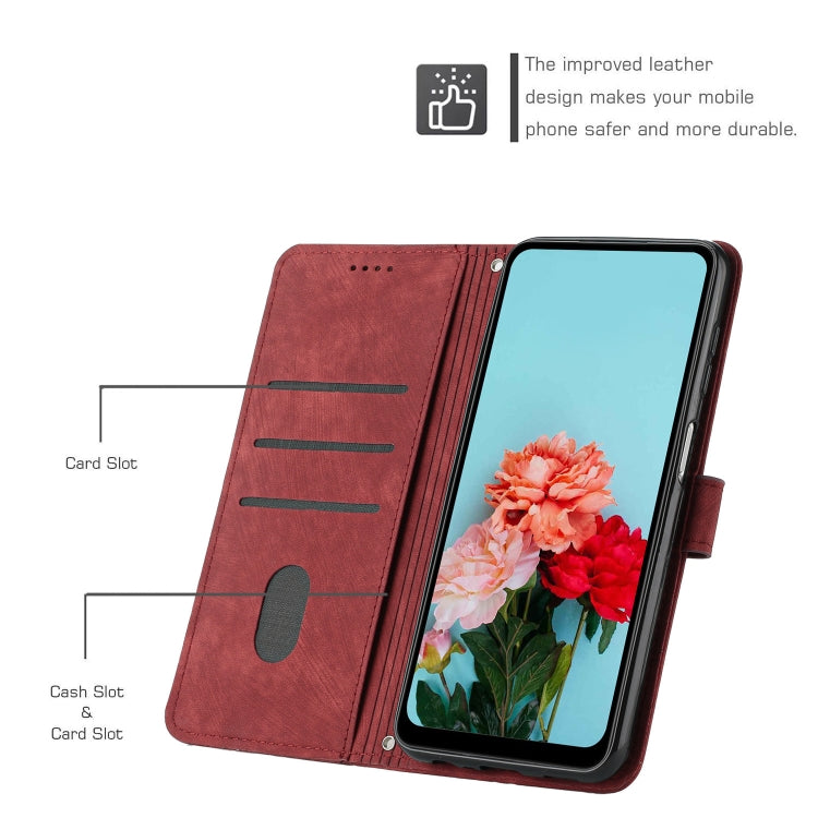 For iPhone 15 Pro Max Skin Feel Stripe Pattern Leather Phone Case with Lanyard(Red) - HoMEdemic™ 