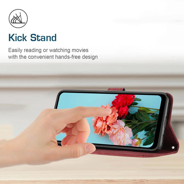 For iPhone 15 Pro Max Skin Feel Stripe Pattern Leather Phone Case with Lanyard(Red) - HoMEdemic™ 