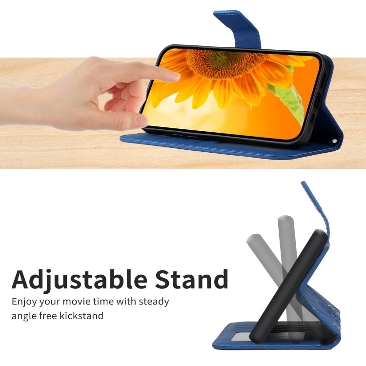 For iPhone 15 Pro Max Skin Feel Sun Flower Embossed Flip Leather Phone Case with Lanyard(Dark Blue) - HoMEdemic™ 