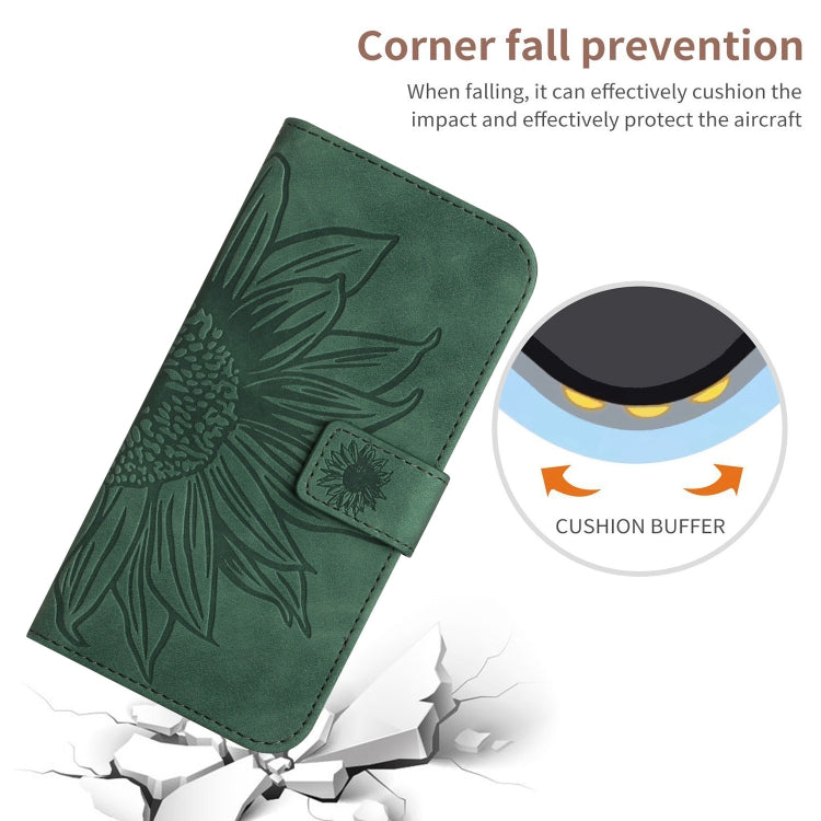 For iPhone 15 Pro Max Skin Feel Sun Flower Embossed Flip Leather Phone Case with Lanyard(Green) - HoMEdemic™ 