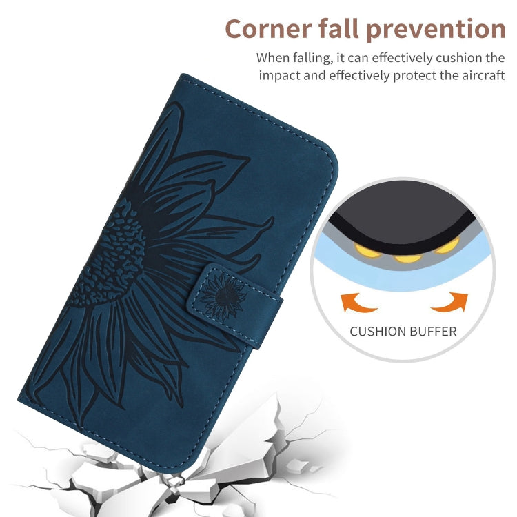 For iPhone 15 Pro Max Skin Feel Sun Flower Embossed Flip Leather Phone Case with Lanyard(Inky Blue) - HoMEdemic™ 