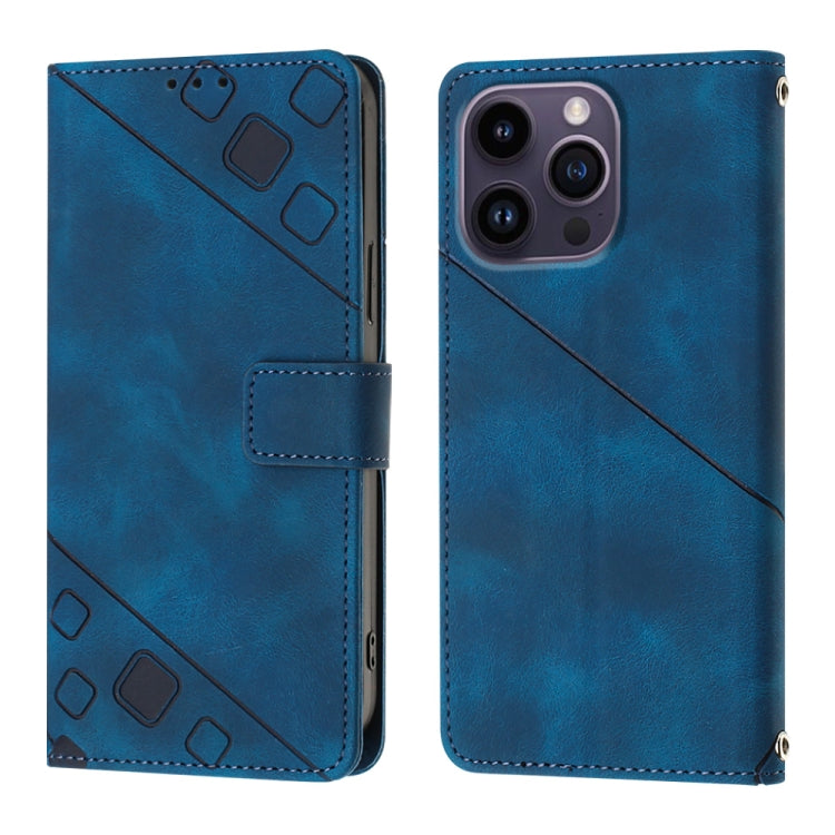 For iPhone 15 Pro Max Skin-feel Embossed Leather Phone Case(Blue) - HoMEdemic™ 