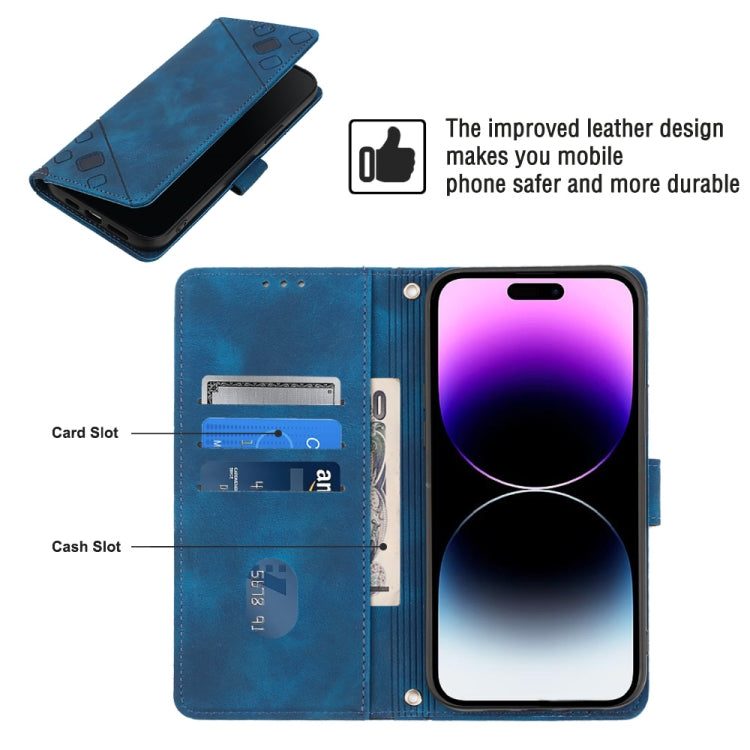 For iPhone 15 Pro Max Skin-feel Embossed Leather Phone Case(Blue) - HoMEdemic™ 