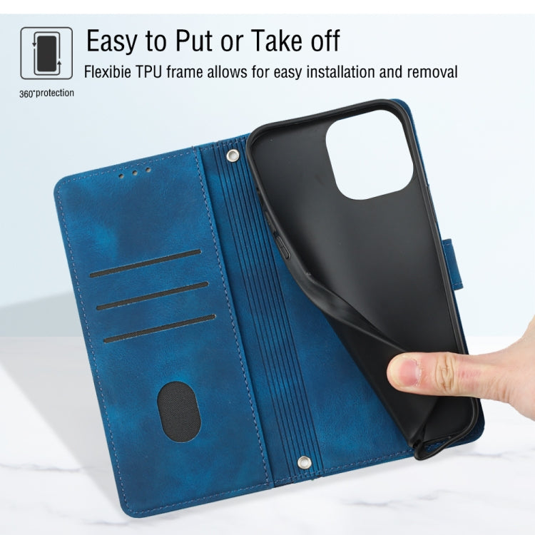 For iPhone 15 Pro Max Skin-feel Embossed Leather Phone Case(Blue) - HoMEdemic™ 