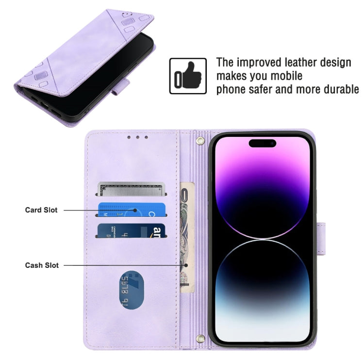 For iPhone 15 Pro Max Skin-feel Embossed Leather Phone Case(Light Purple) - HoMEdemic™ 