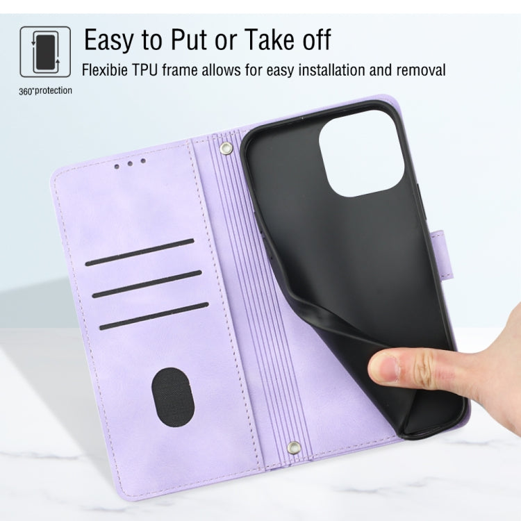 For iPhone 15 Pro Max Skin-feel Embossed Leather Phone Case(Light Purple) - HoMEdemic™ 