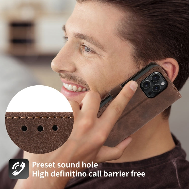For iPhone 15 Pro Max Skin-feel Flowers Embossed Wallet Leather Phone Case(Brown) - HoMEdemic™ 