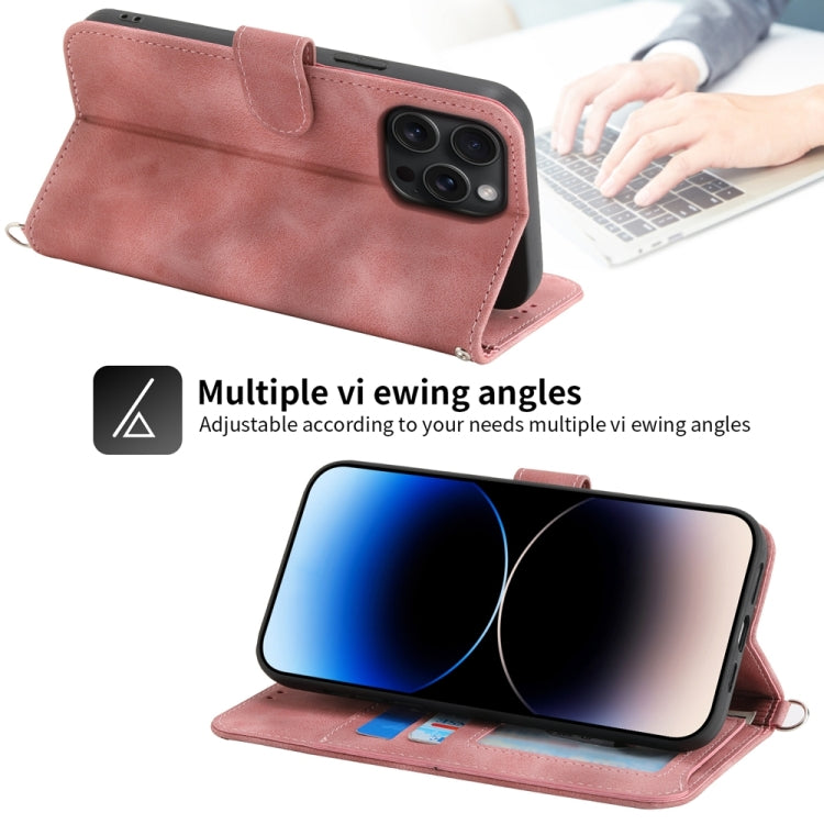 For iPhone 15 Pro Max Skin-feel Flowers Embossed Wallet Leather Phone Case(Pink) - HoMEdemic™ 