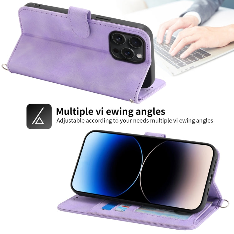 For iPhone 15 Pro Max Skin-feel Flowers Embossed Wallet Leather Phone Case(Purple) - HoMEdemic™ 