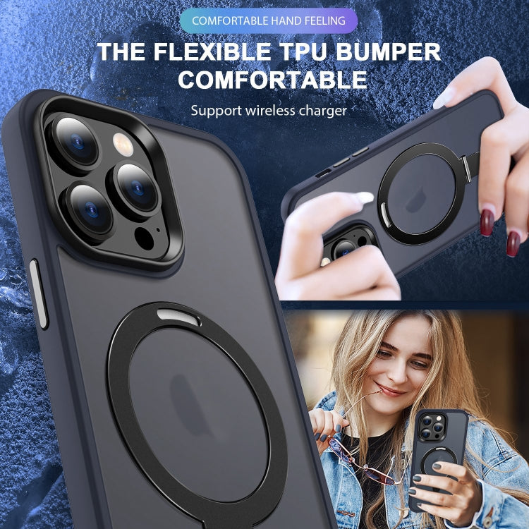For iPhone 15 Pro Max Skin-feel MagSafe Holder PC Hybrid TPU Phone Case(Dark Blue) - HoMEdemic™ 