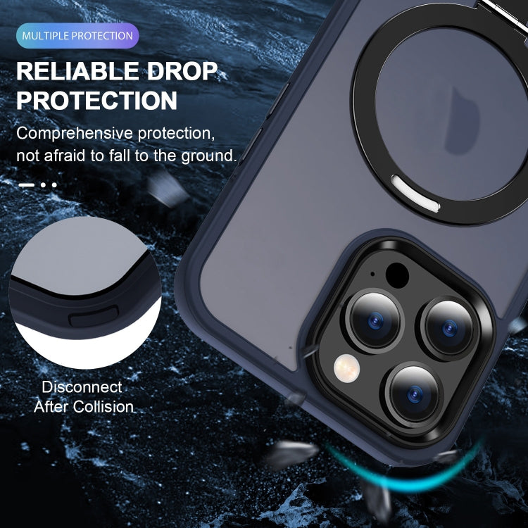 For iPhone 15 Pro Max Skin-feel MagSafe Holder PC Hybrid TPU Phone Case(Dark Blue) - HoMEdemic™ 