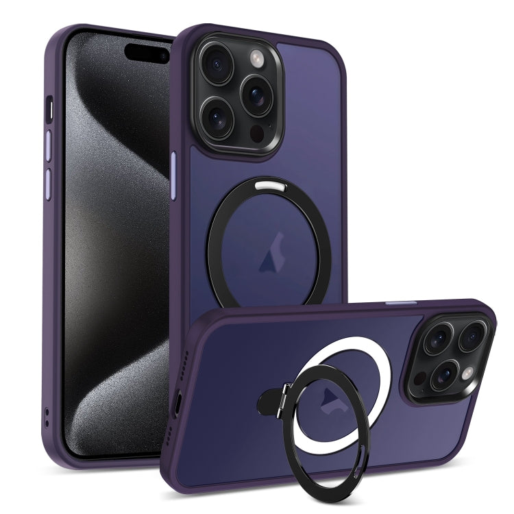 For iPhone 15 Pro Max Skin-feel MagSafe Holder PC Hybrid TPU Phone Case(Dark Purple) - HoMEdemic™ 