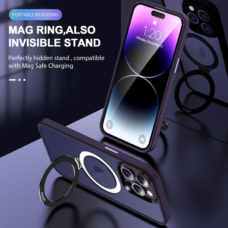 For iPhone 15 Pro Max Skin-feel MagSafe Holder PC Hybrid TPU Phone Case(Dark Purple) - HoMEdemic™ 