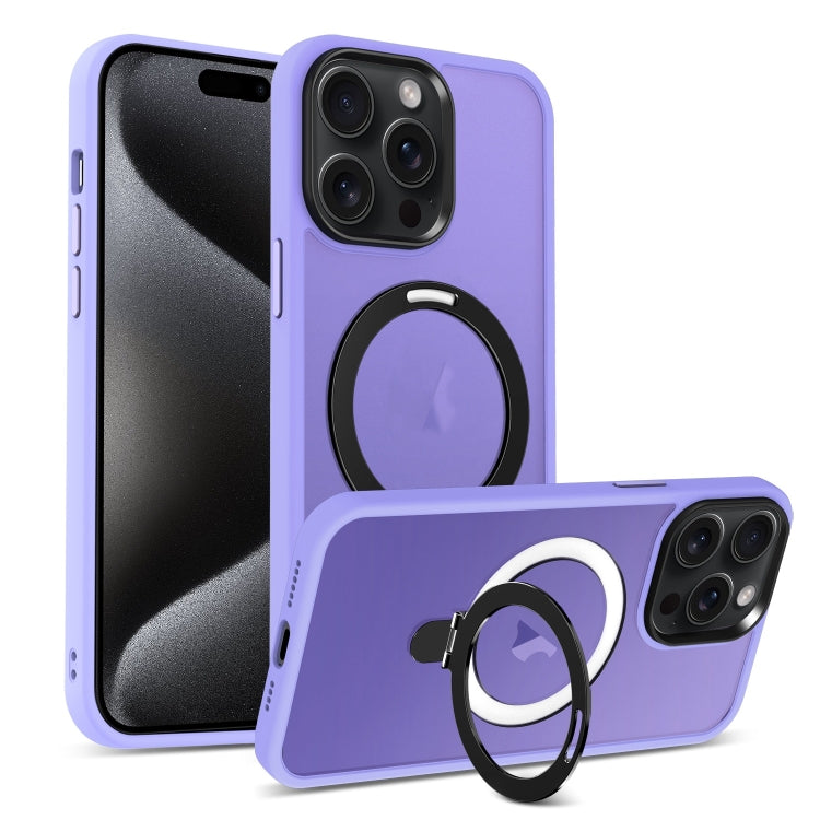 For iPhone 15 Pro Max Skin-feel MagSafe Holder PC Hybrid TPU Phone Case(Purple) - HoMEdemic™ 