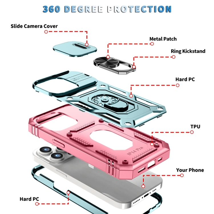 For iPhone 15 Pro Max Sliding Camshield Holder Phone Case(Green+Pink) - HoMEdemic™ 