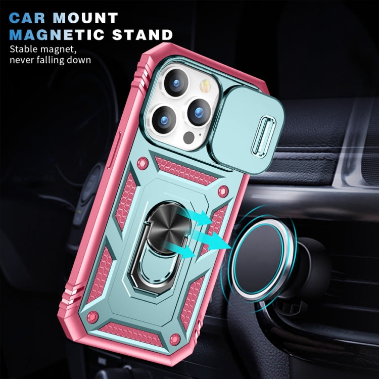 For iPhone 15 Pro Max Sliding Camshield Holder Phone Case(Green+Pink) - HoMEdemic™ 