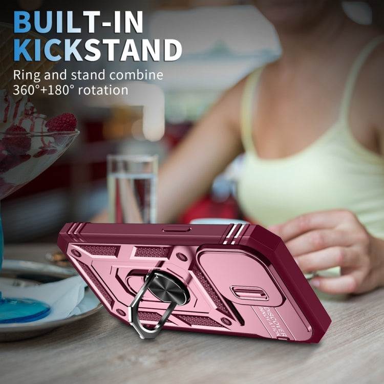 For iPhone 15 Pro Max Sliding Camshield Holder Phone Case(Pink+Rose Red) - HoMEdemic™ 